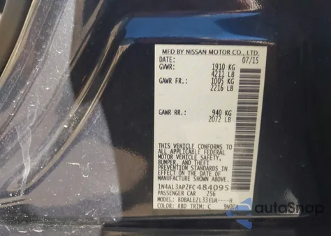 2015 Nissan Altima 2.5 S из США, поврежденный, VIN 1N4AL3AP2FC484095